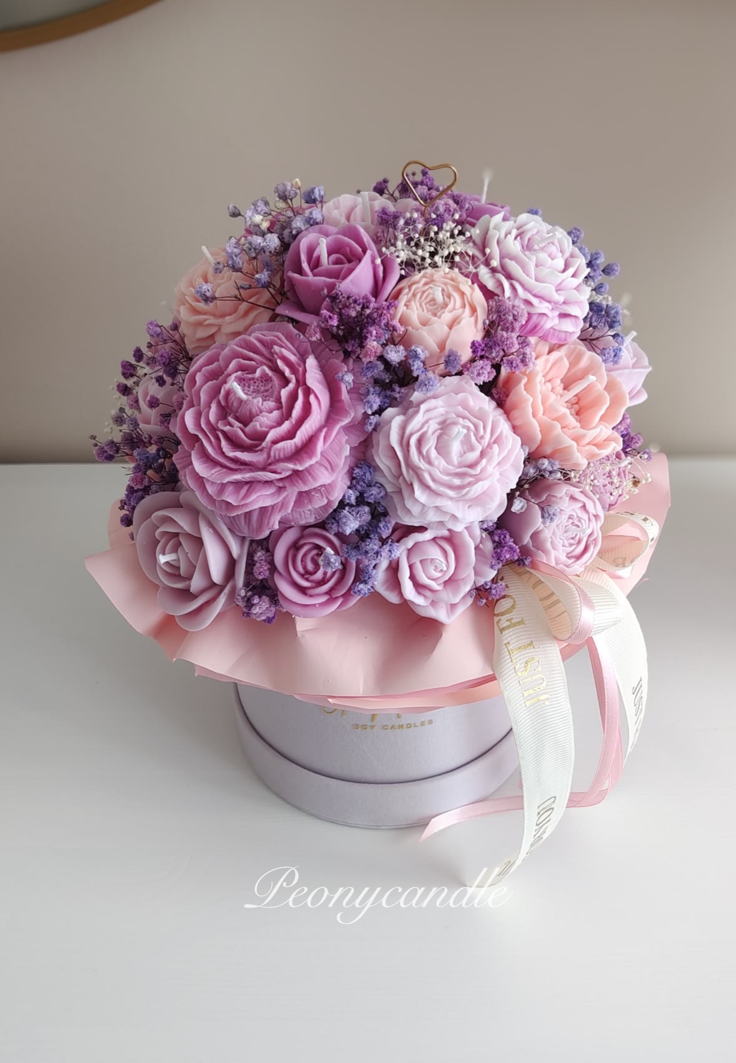 باکس گل شمع هدیه جاودان peonycandleمدل آلاله