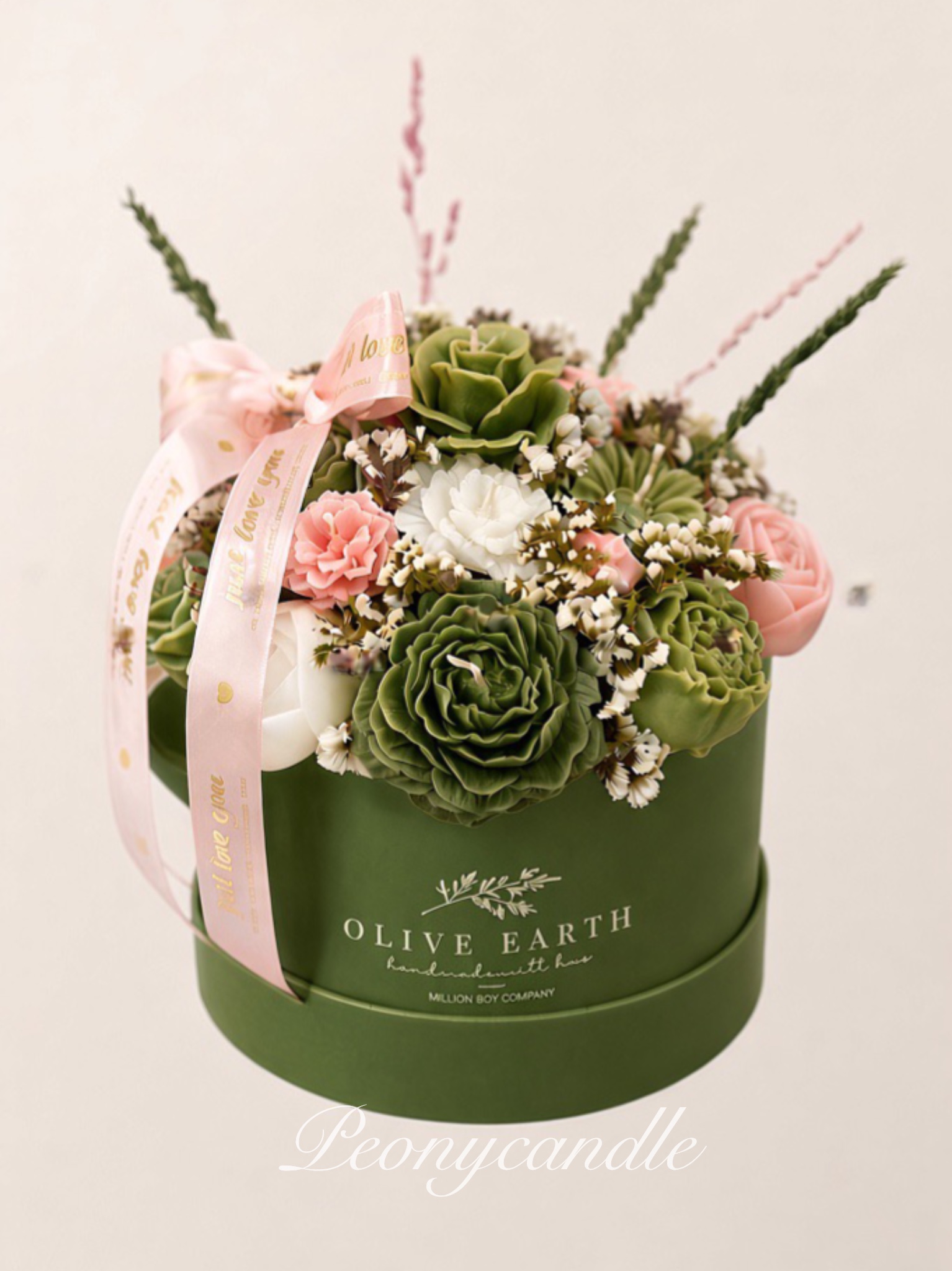 باکس گل شمع peonycandleهدیه جاودان مدل ماچا