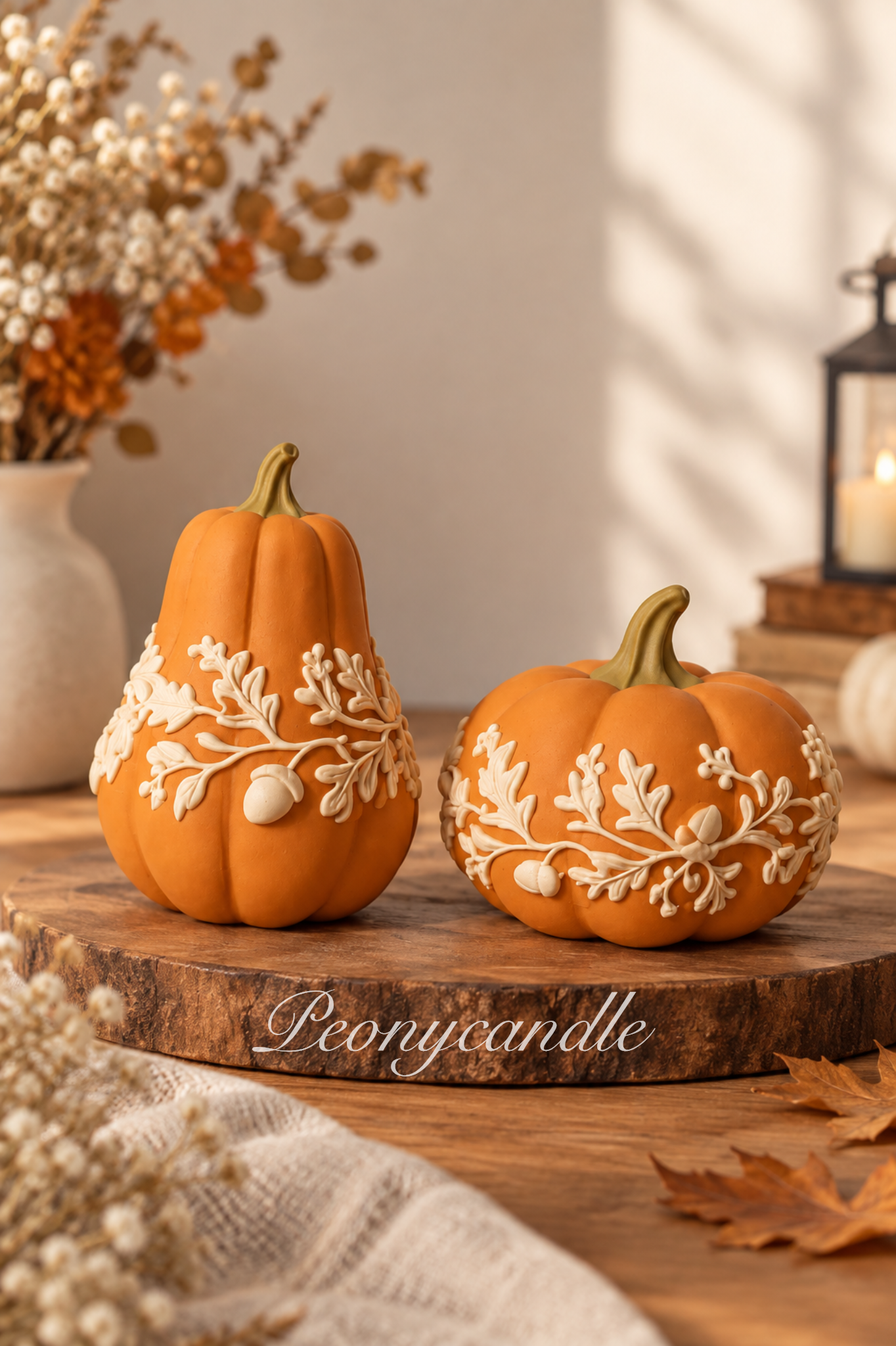 شمع کدو تنبل و کدو حلوایی peonycandleمدل برگ و بلوط پاییزی