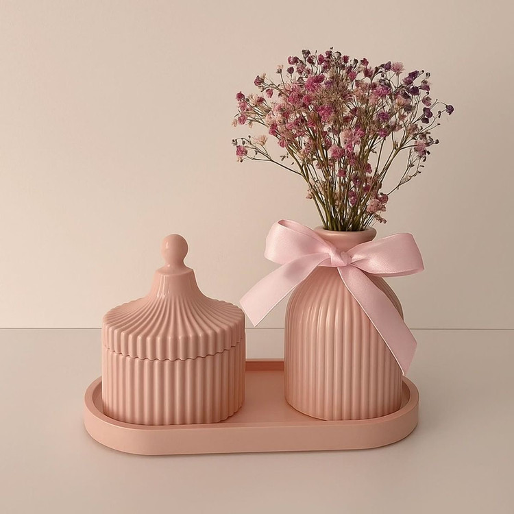 ست سنگی سینی بیضی و گلدان و جا جواهری در دار peonycandleمدل مراکشی